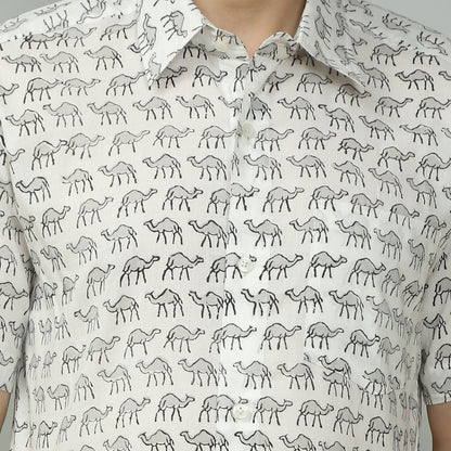 white Cotton printed half sleeves shirt
