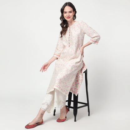 Off-white printed kurta