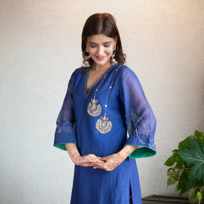 Blue Chanderi Sharara Set with Hand embroidered Moitfs with Dupatta