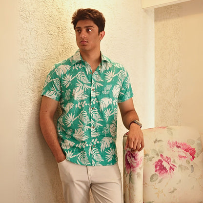 Aqua Blue cotton printed half sleeves Shirt