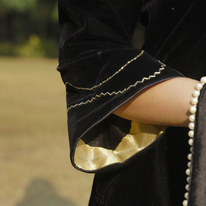 Black Velvet Chandbali Hand embroidered Kurta set with dupatta