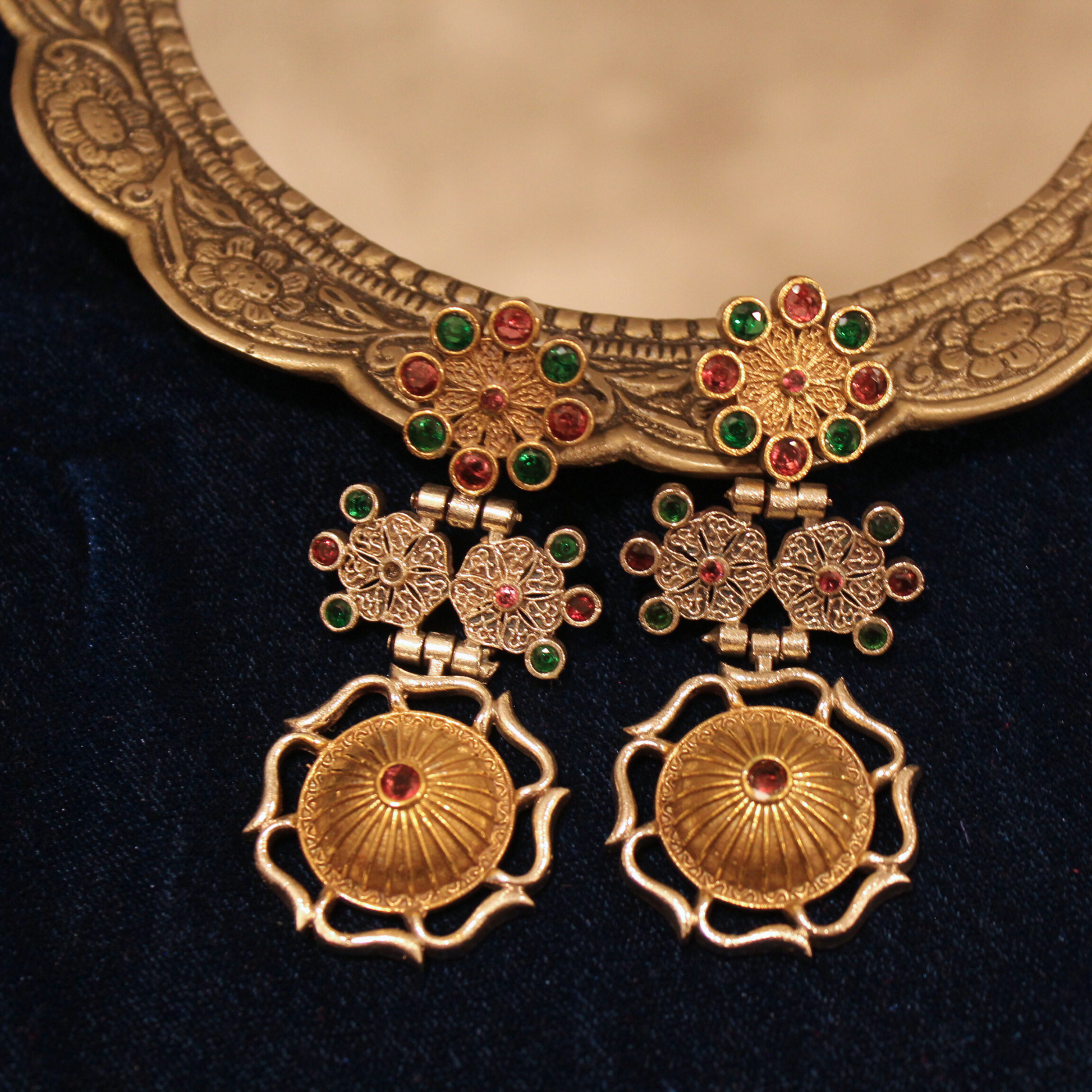 Ruby Emerald Heritage Drop Earrings - Gold Toned - Spring Soul