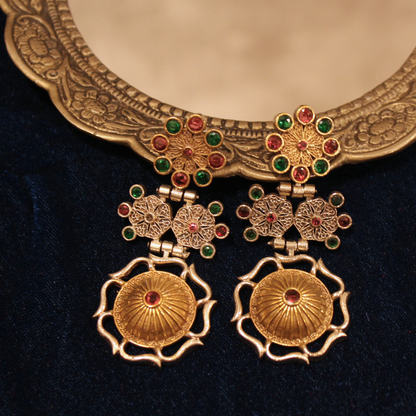 Ruby Emerald Heritage Drop Earrings - Gold Toned - Spring Soul