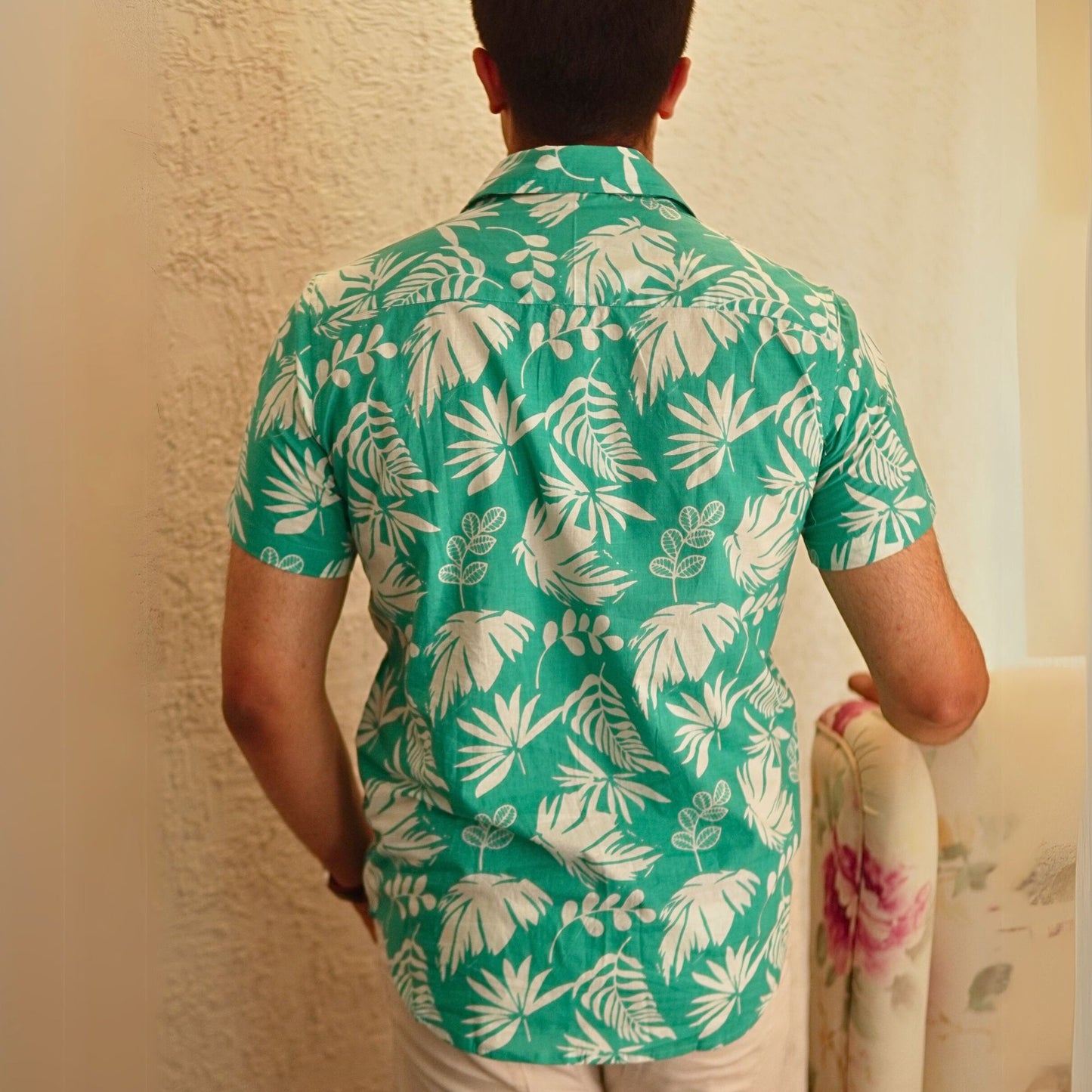 Aqua Blue cotton printed half sleeves Shirt