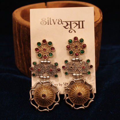 Ruby Emerald Heritage Drop Earrings - Gold Toned Close-up - Spring Soul