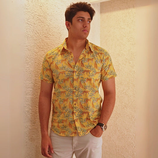 Yellow cotton printed half sleeves Shirt