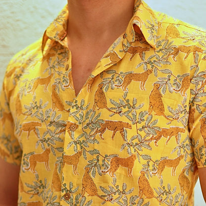Yellow cotton printed half sleeves Shirt