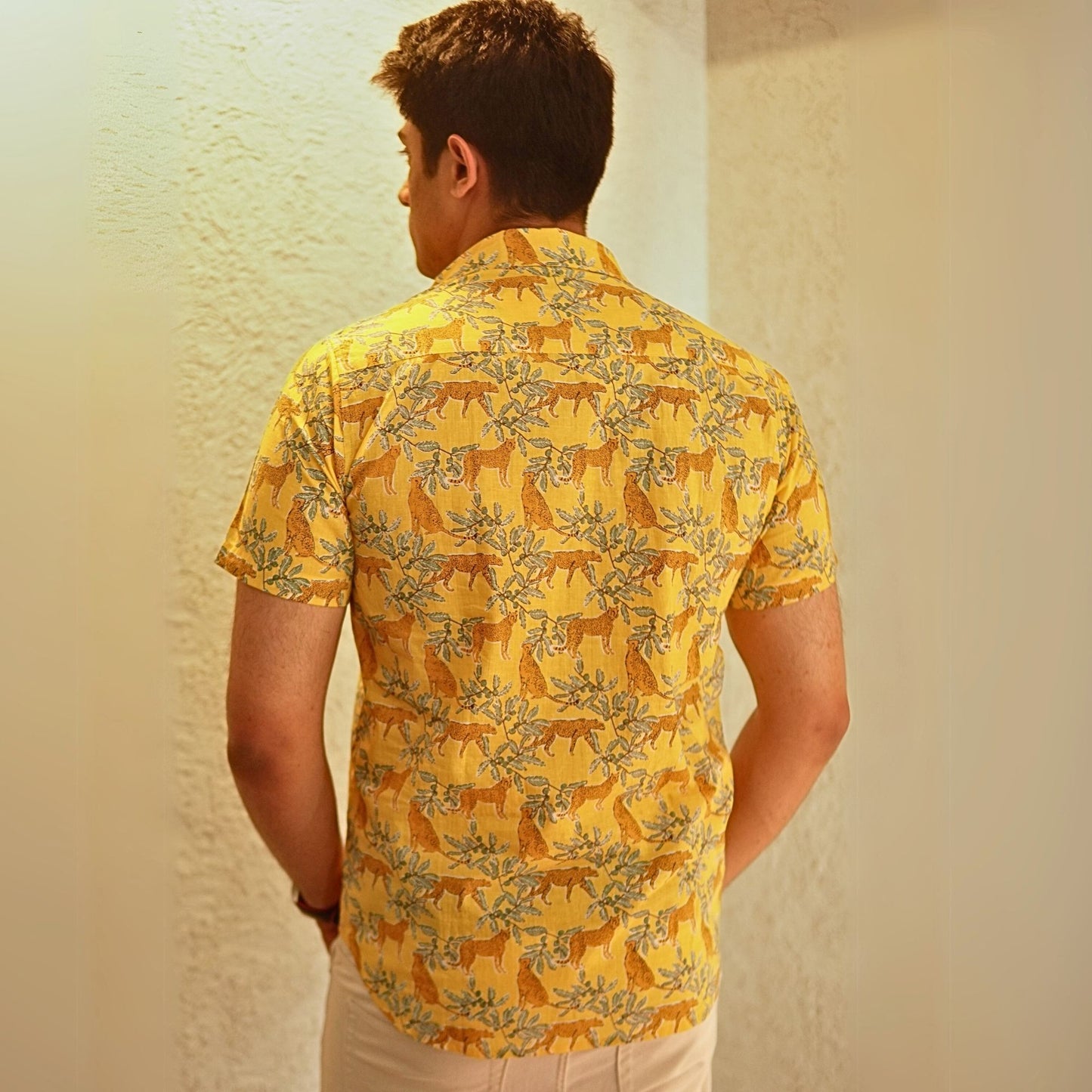 Yellow cotton printed half sleeves Shirt