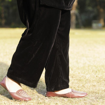 Black Velvet Chandbali Hand embroidered Kurta set