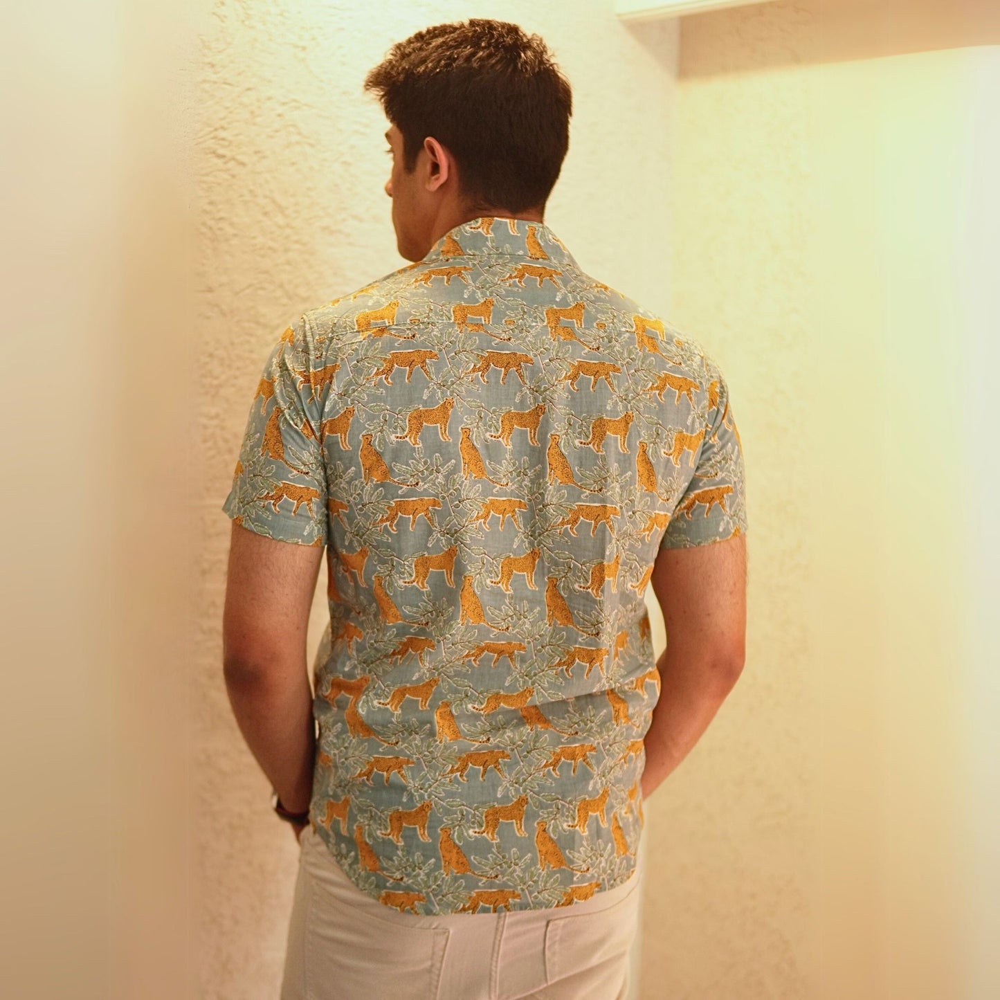 Blue cotton printed half sleeves Shirt