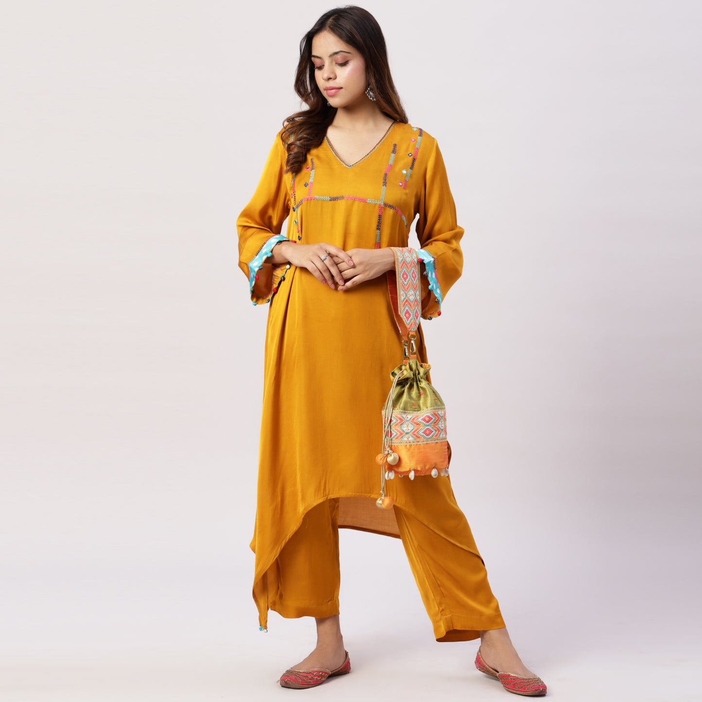 plain embroidered Modal Silk Kurta with Pants