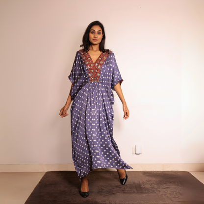 Grey bandhani Modal Silk Kaftan