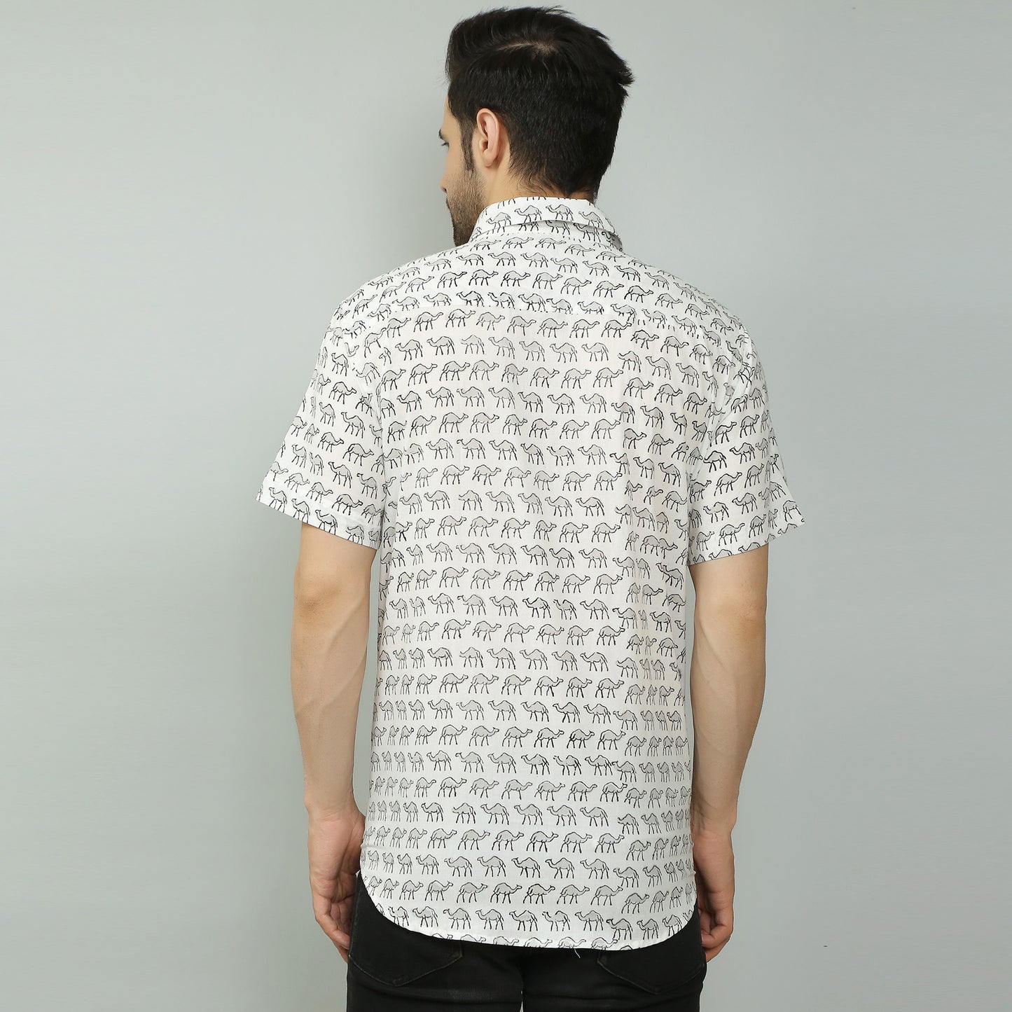 white Cotton printed half sleeves shirt