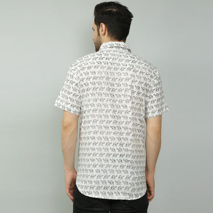 white Cotton printed half sleeves shirt