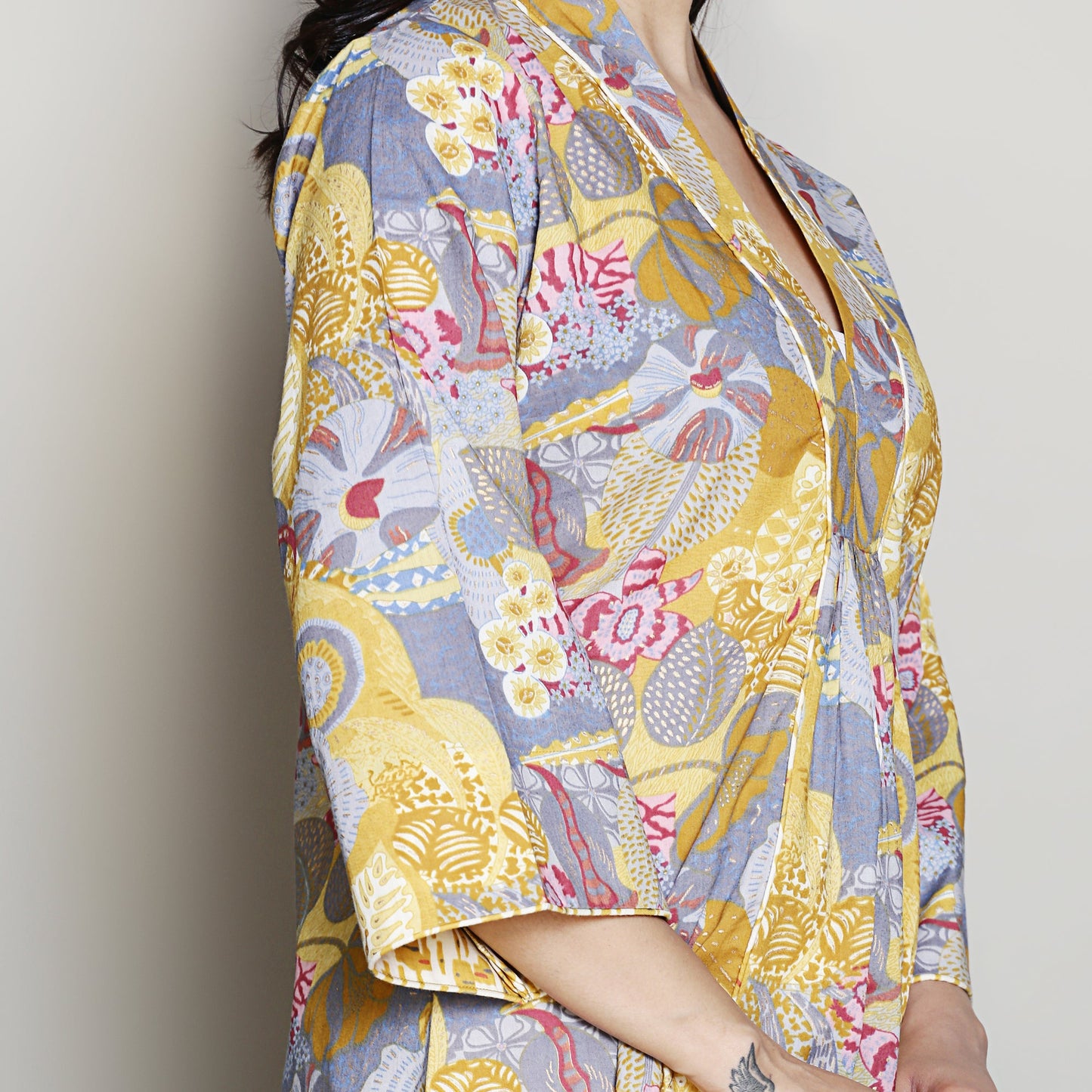 Printed yellow A-line kurta set