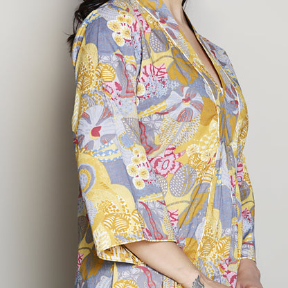 Printed yellow A-line kurta set