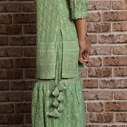 Green embroidered sharara set
