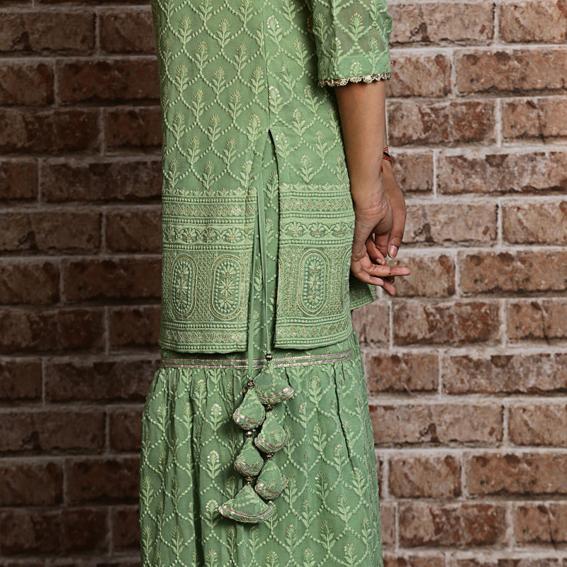 Green embroidered sharara set