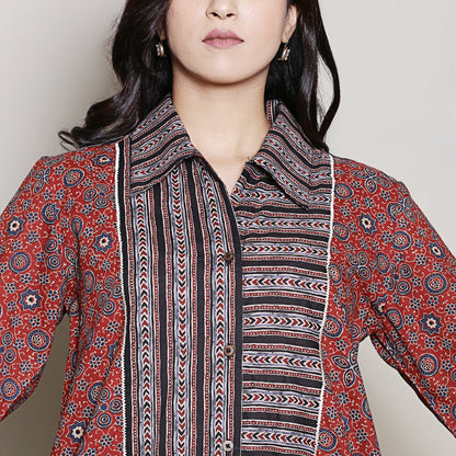 Cotton maroon shirt dress