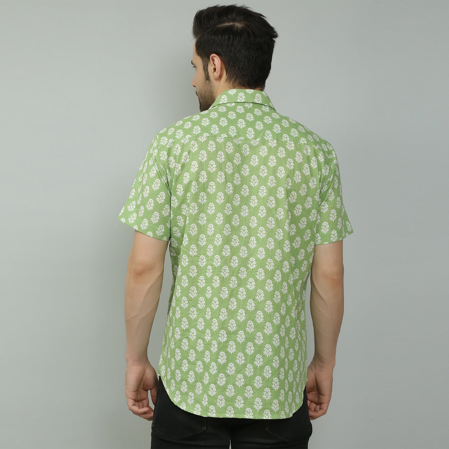 green Cotton printed half sleeves shirt