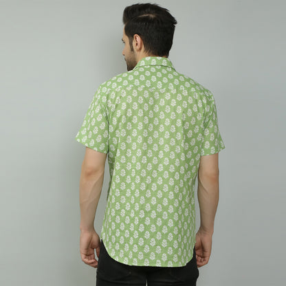 green Cotton printed half sleeves shirt