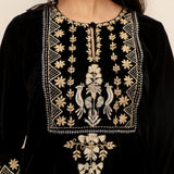 Black Embroidered Velvet Kurta Set with Mashru Silk Pants