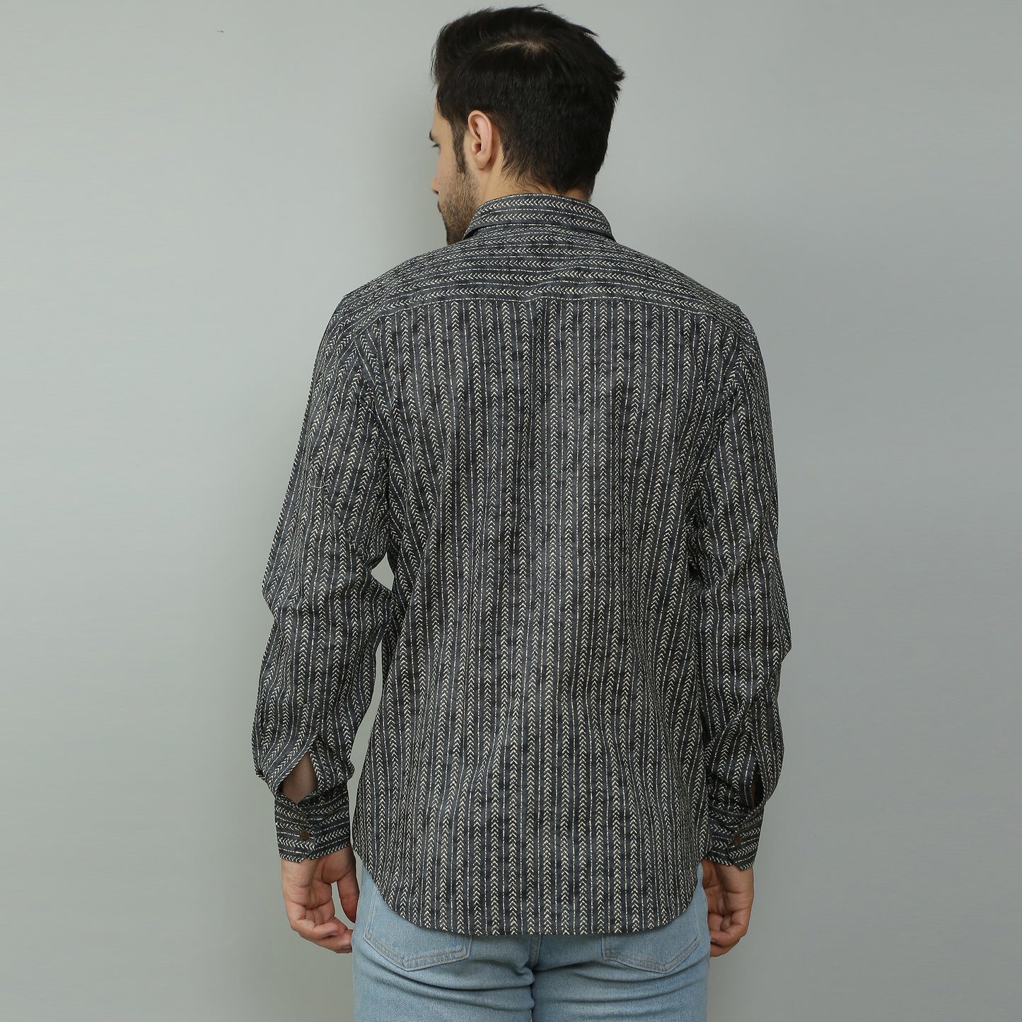 dark grey Cotton printed full sleeves shirt