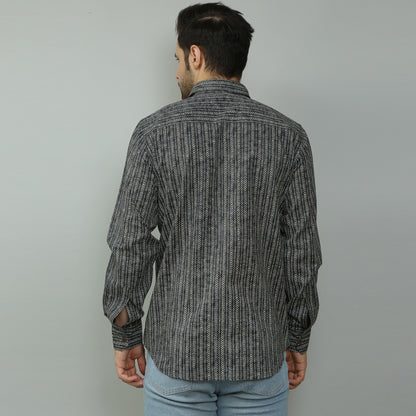 dark grey Cotton printed full sleeves shirt