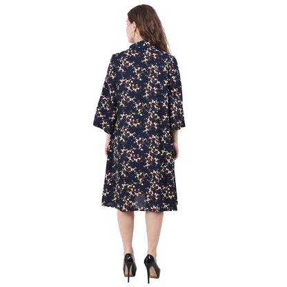 cotton viscose Collared floral Printed Knee-Length Dress