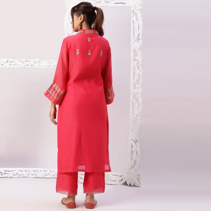 Chanderi embroidered set with organza dupatta