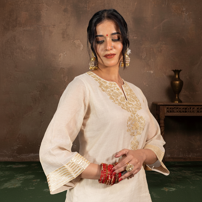 Off-wite Tissue Chanderi Sharara Set