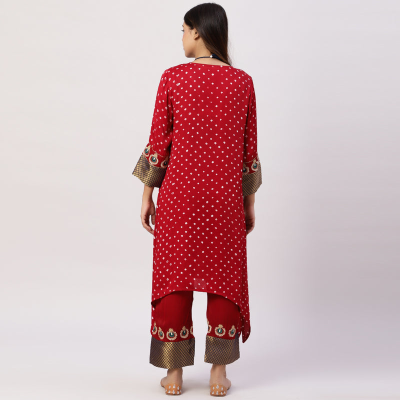 Maroon Red modal silk kurta with pants