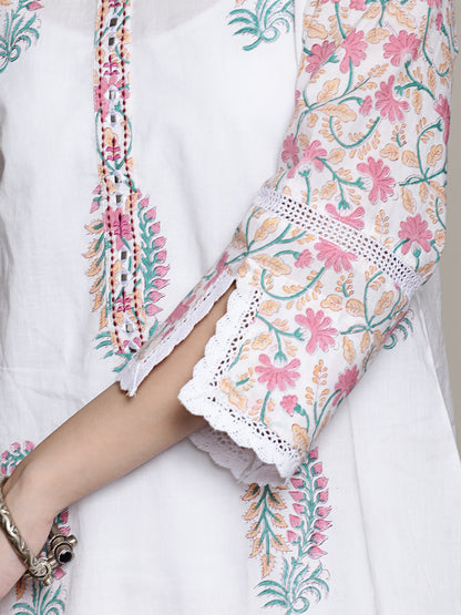 Mix-n-Match White-Pink Mughal Print Kurta Set