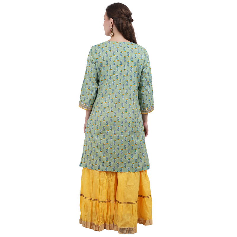 Green and Yellow Printed Sharara Set