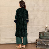 Dark Green Embroidered Velvet Silk Kurta