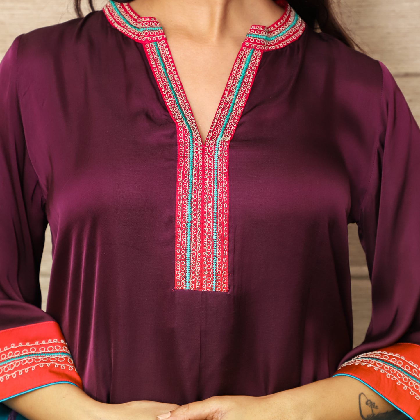 Wine embroidered co-Ord set