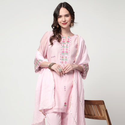 pink chanderi kurta Set