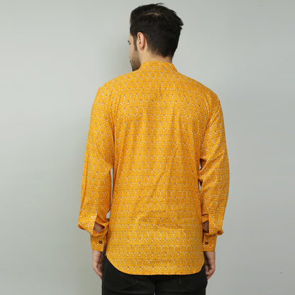 mustard Cotton printed full sleeves kurta style shirt