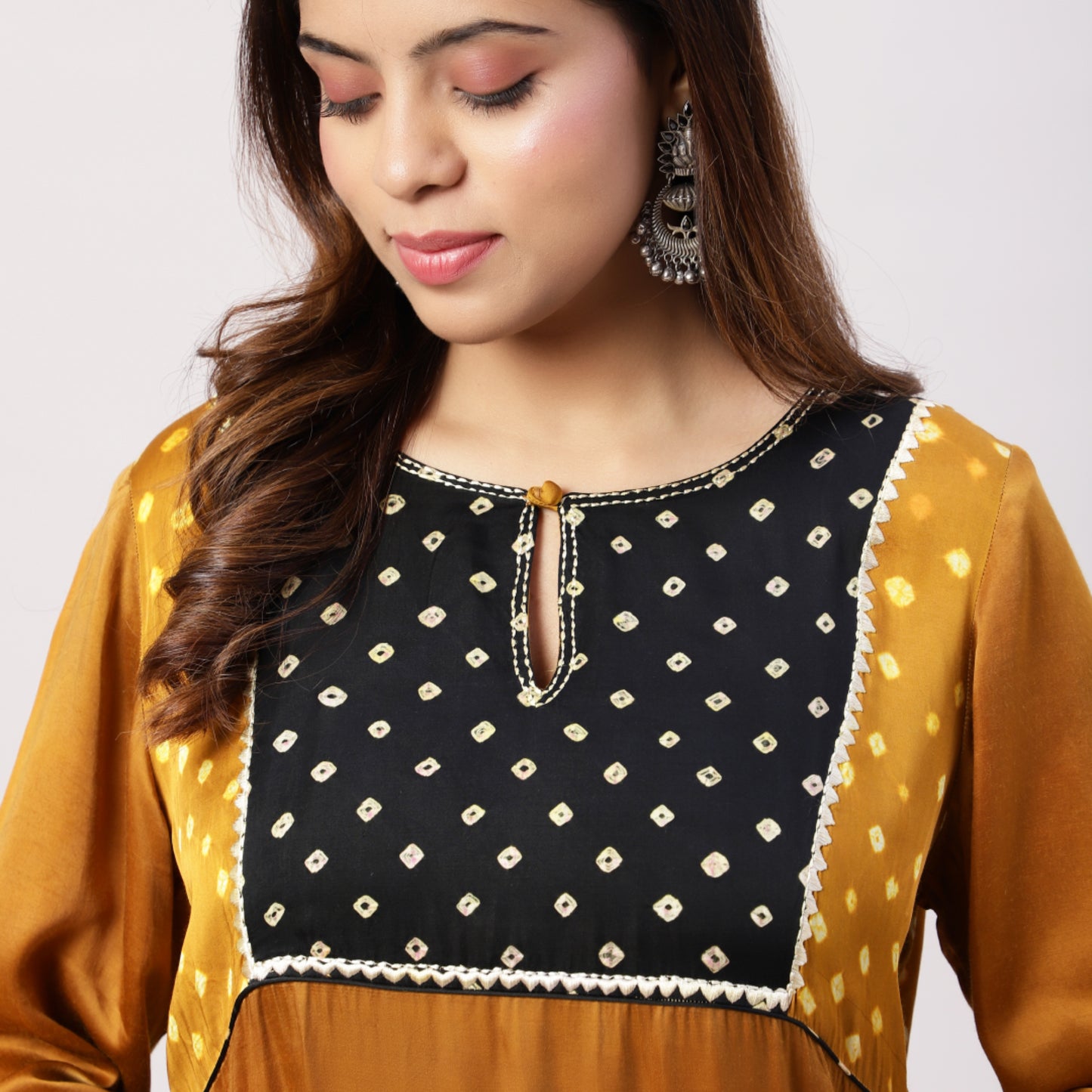 Mustard yellow bandhani print set