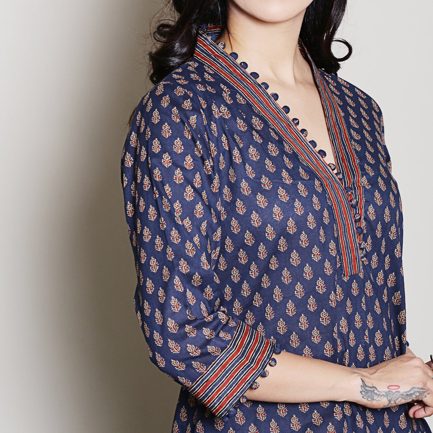 Navy blue printed kurta