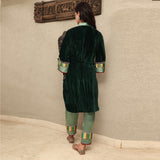 Green Crushed Velvet Embroidered & Brocade Applique Kurta