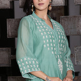 jade  chanderi A-line embroidered kurta set with dupatta