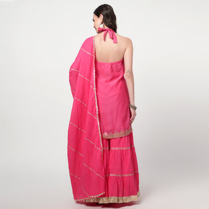 fushia pink chanderi sharara Set