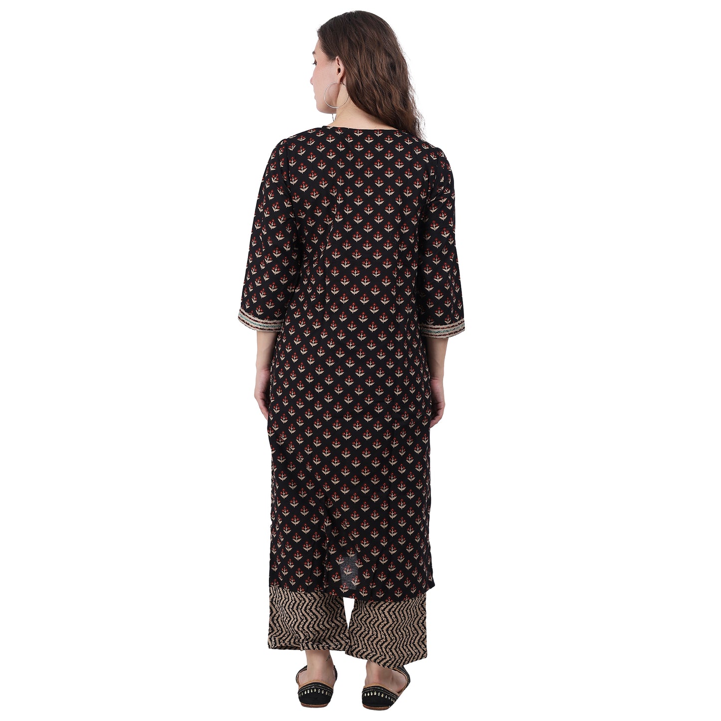 Black Block Printed 3 piece Kurta Set