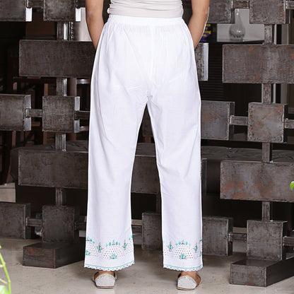 Cotton scallop embroidered ankle length  pants