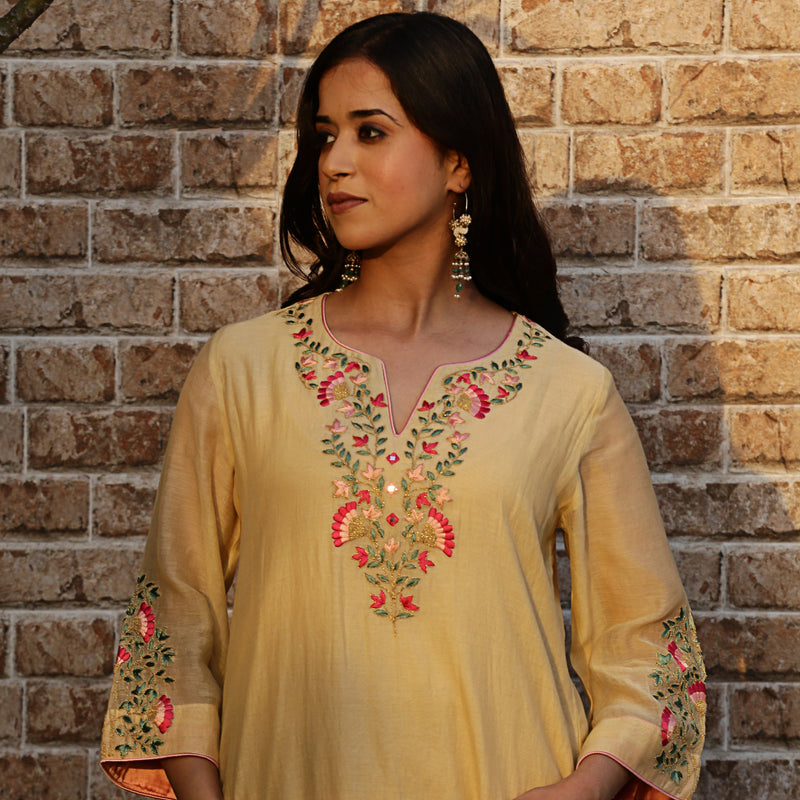 Cream embroidered kurta set with dupatta