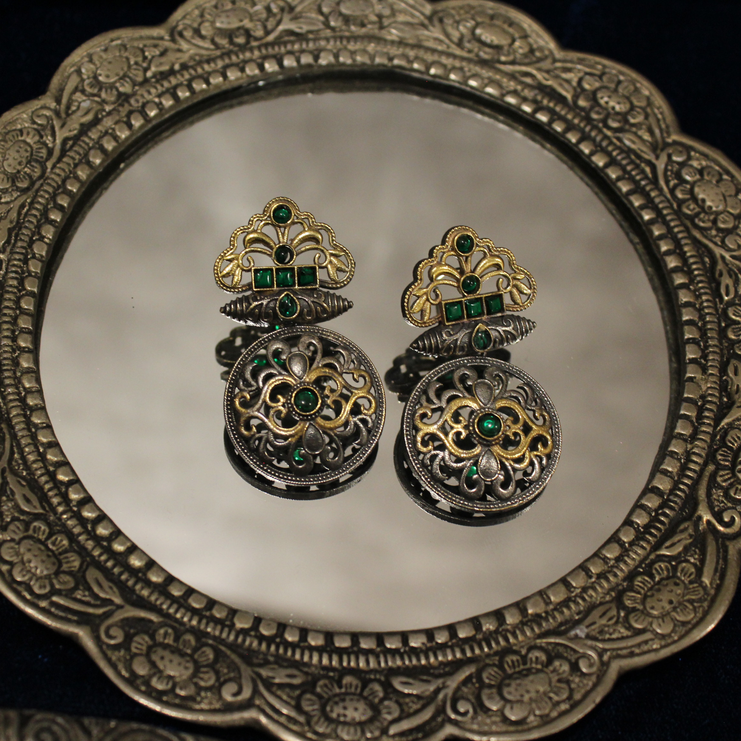 Emerald Filigree Two-Tone Studs