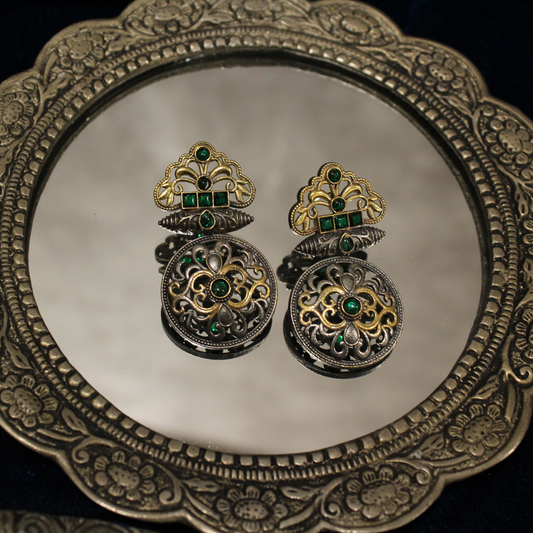 Emerald Filigree Two-Tone Studs