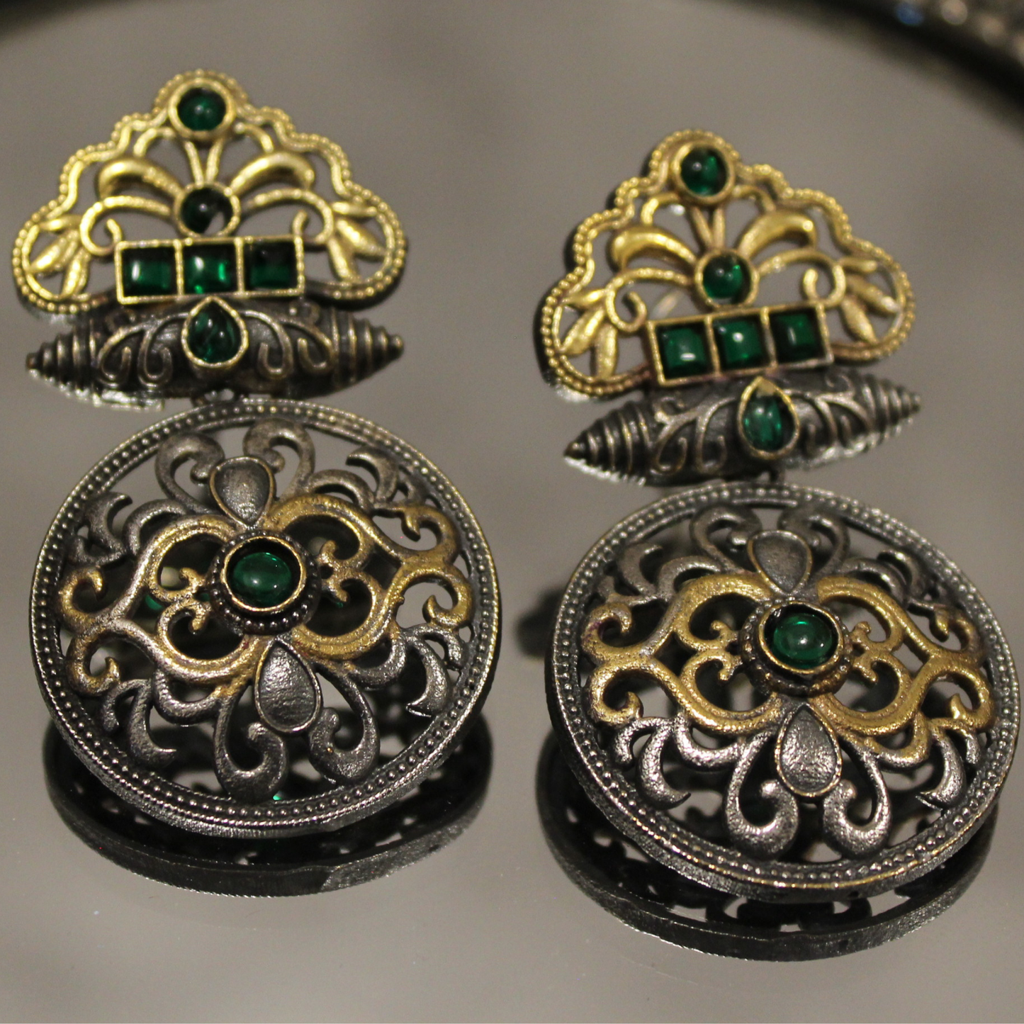 Emerald Filigree Two-Tone Studs