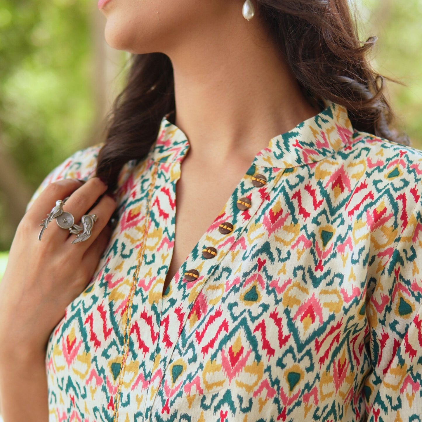 Multicoloured Ikat printed Kurta with Afghani Salwar
